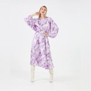 BCBGMAXAZRIA rina pleated dress in washed brushstrokes print